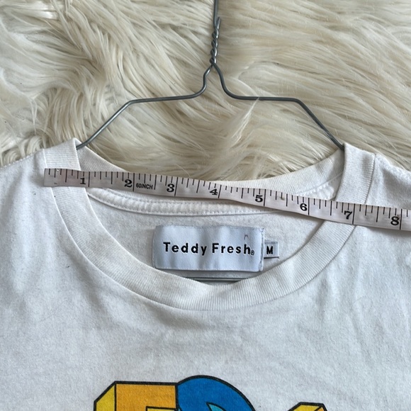 Teddy Fresh merch white crew neck teddy t shirt short sleeve sz M cotton stained - Picture 17 of 17